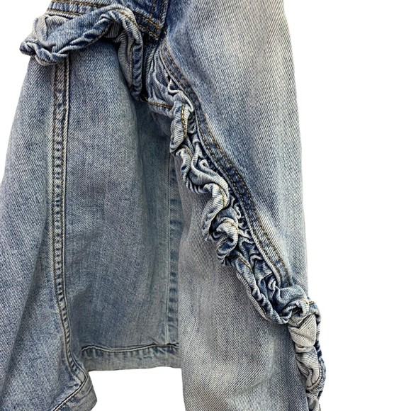BP Womens Ruffle Denim Jacket Top Combo Size Small Blue Pink Pockets - Picture 10 of 12